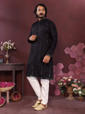 Jyoti Fashion Men's Black Mirror Embroidery Kurta with Pajama | Grocsy