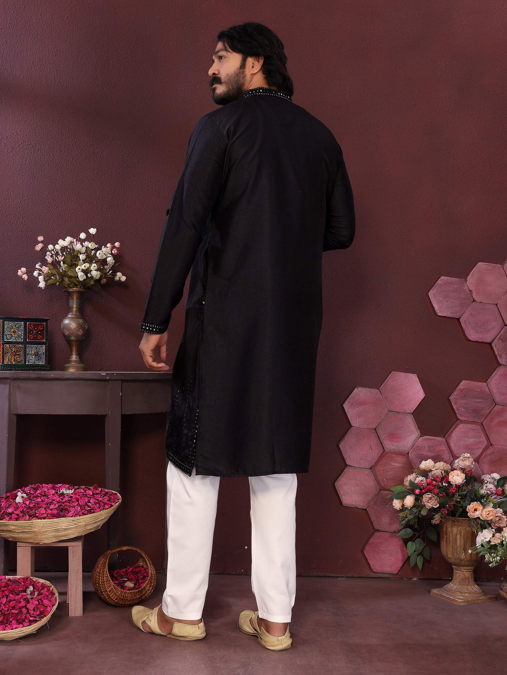 Jyoti Fashion Men's Black Mirror Embroidery Kurta with Pajama | Grocsy