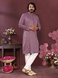 Jyoti Fashion Men's Purple Mirror Embroidery Kurta with Pajama | Grocsy