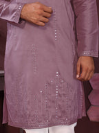 Jyoti Fashion Men's Purple Mirror Embroidery Kurta with Pajama | Grocsy
