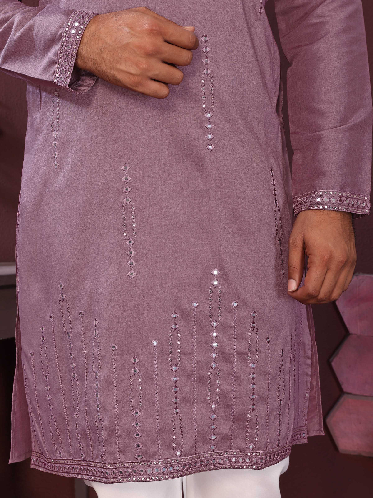 Jyoti Fashion Men's Purple Mirror Embroidery Kurta with Pajama | Grocsy