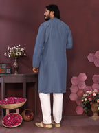 Jyoti Fashion Men's Blue Mirror Embroidery Kurta with Pajama | Grocsy
