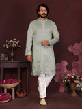Jyoti Fashion Men's Grey Sequins Embroidered Kurta with Pajama | Grocsy