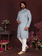 Jyoti Fashion Men's Blue Sequins Embroidered Kurta with Pajama | Grocsy