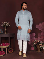 Jyoti Fashion Men's Blue Sequins Embroidered Kurta with Pajama | Grocsy