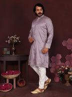 Jyoti Fashion Men's Purple Sequins Embroidered Kurta with Pajama | Grocsy