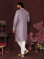 Jyoti Fashion Men's Purple Sequins Embroidered Kurta with Pajama | Grocsy