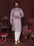 Jyoti Fashion Men's Purple Sequins Embroidered Kurta with Pajama | Grocsy