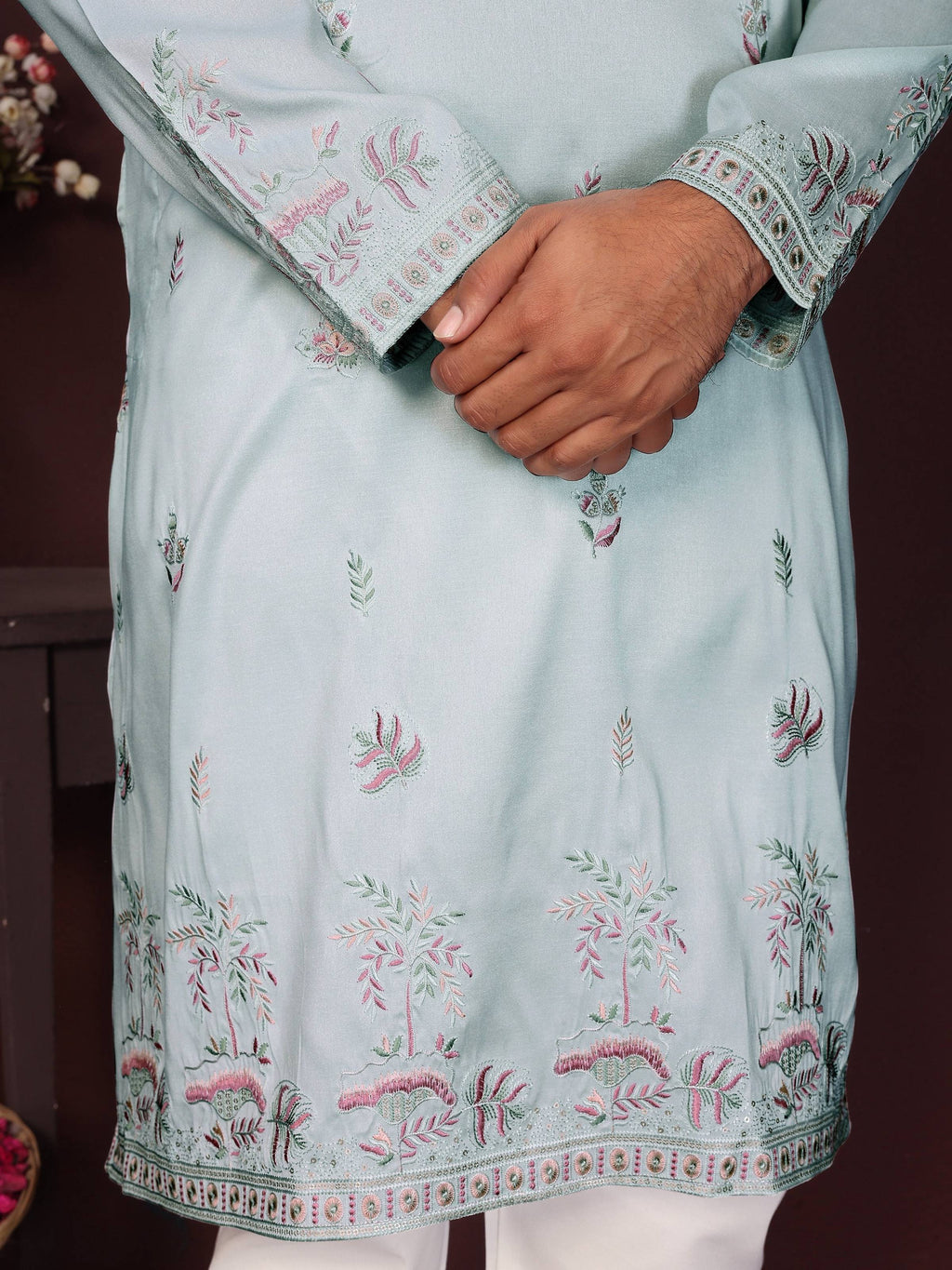 Jyoti Fashion Men's Turquoise Sequins Embroidered Kurta with Pajama | Grocsy