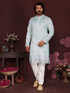 Jyoti Fashion Men's Turquoise Sequins Embroidered Kurta with Pajama | Grocsy