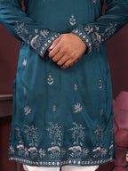Jyoti Fashion Men's Teal Sequins Embroidered Kurta with Pajama | Grocsy