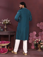 Jyoti Fashion Men's Teal Sequins Embroidered Kurta with Pajama | Grocsy