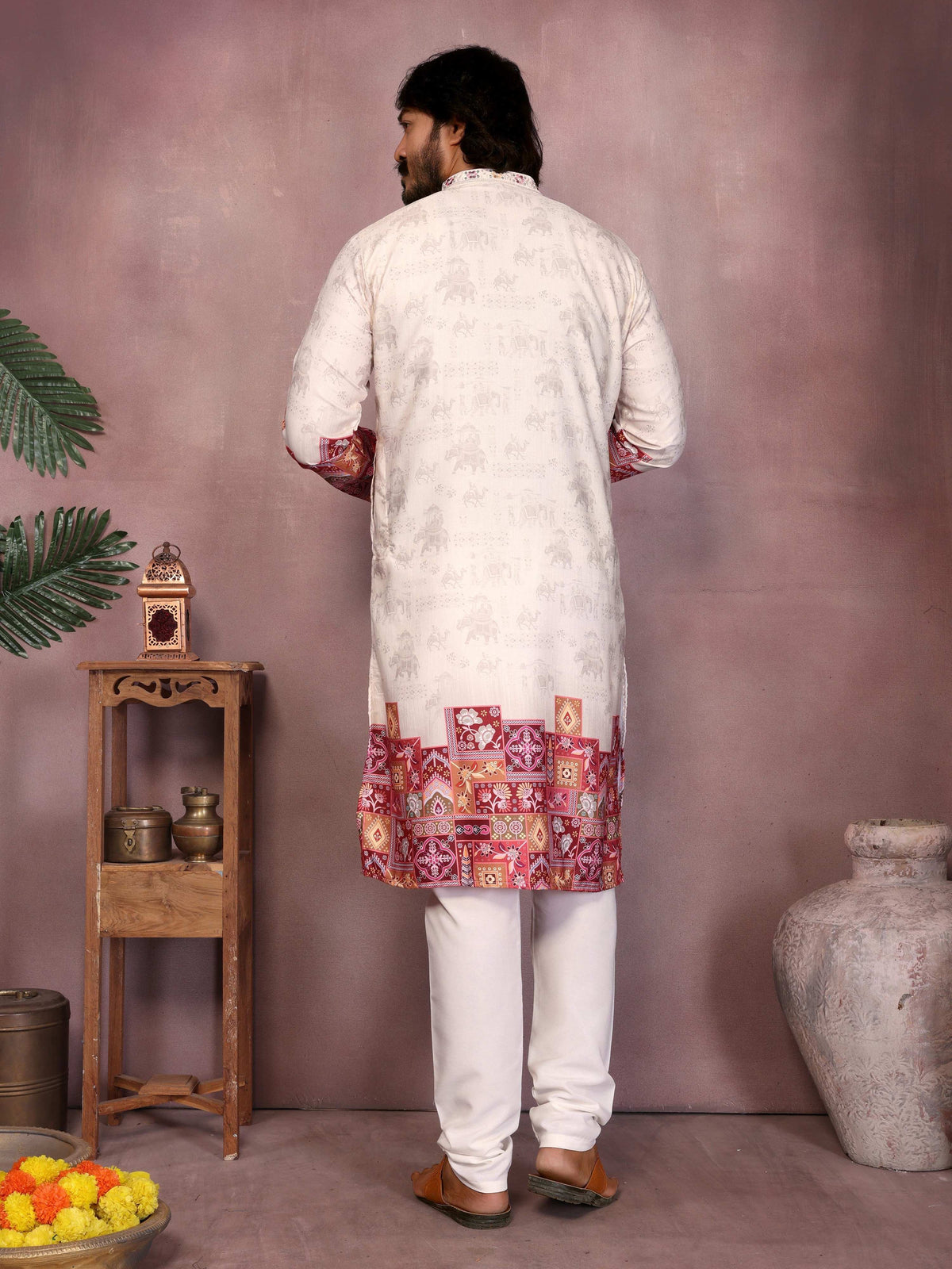 Jyoti Fashion Men's White Sequins Embroidered Kurta with Pajama | Grocsy