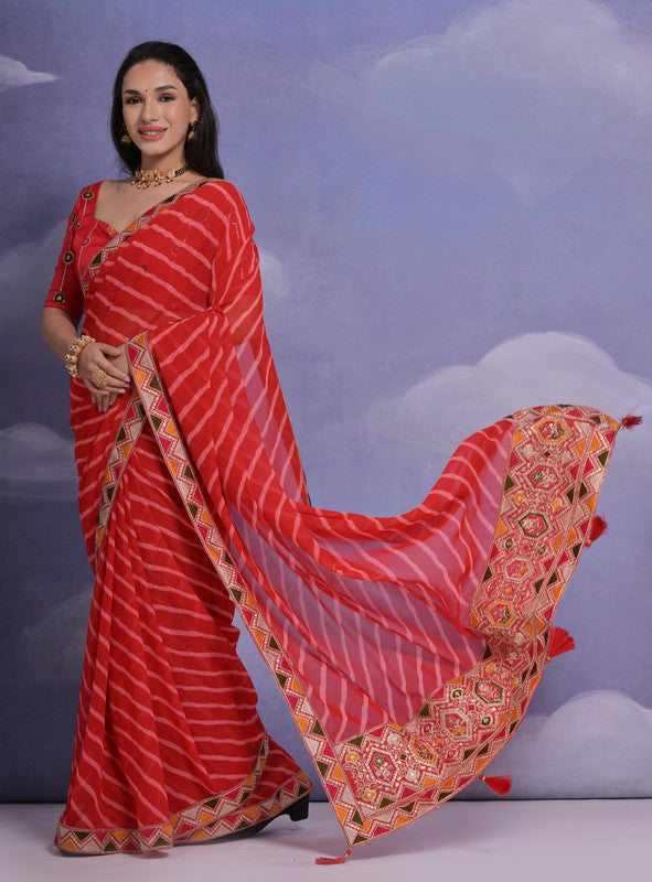 Jyoti Fashion Women's Red Coding Sequence Georgette Saree with Blouse | Grocsy