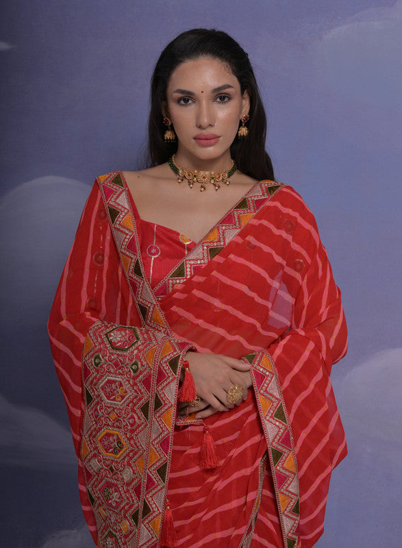 Jyoti Fashion Women's Red Coding Sequence Georgette Saree with Blouse | Grocsy