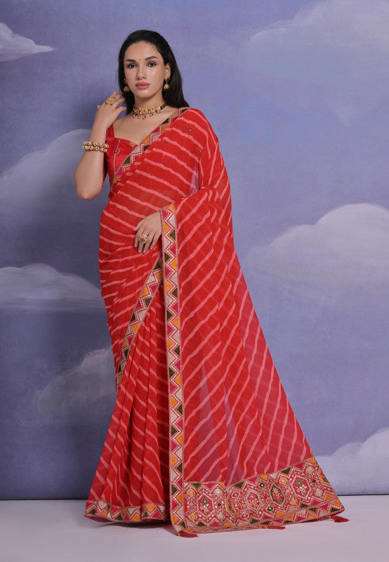 Jyoti Fashion Women's Red Coding Sequence Georgette Saree with Blouse | Grocsy