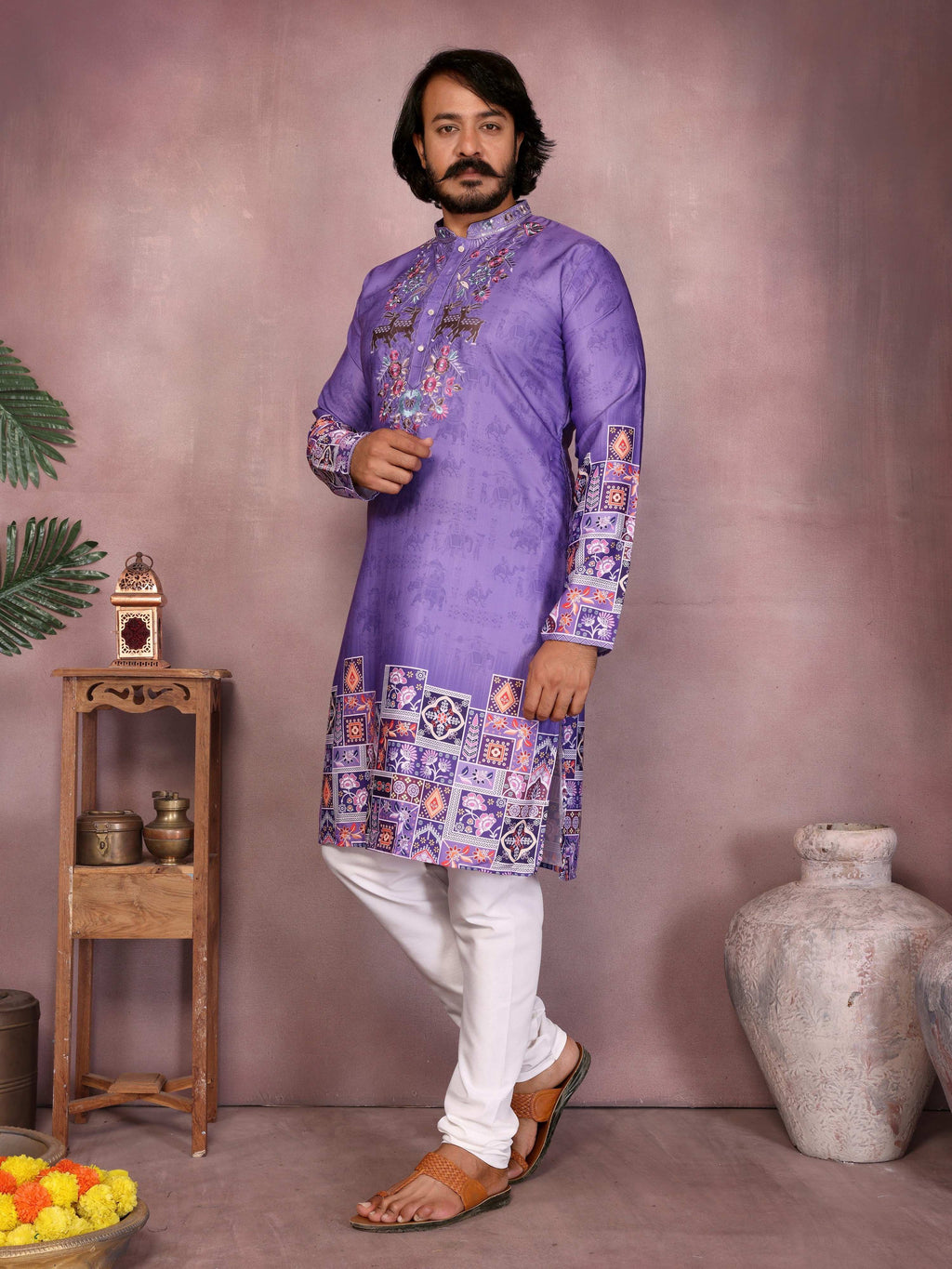 Jyoti Fashion Men's Jamuni Sequins Embroidered Kurta with Pajama | Grocsy