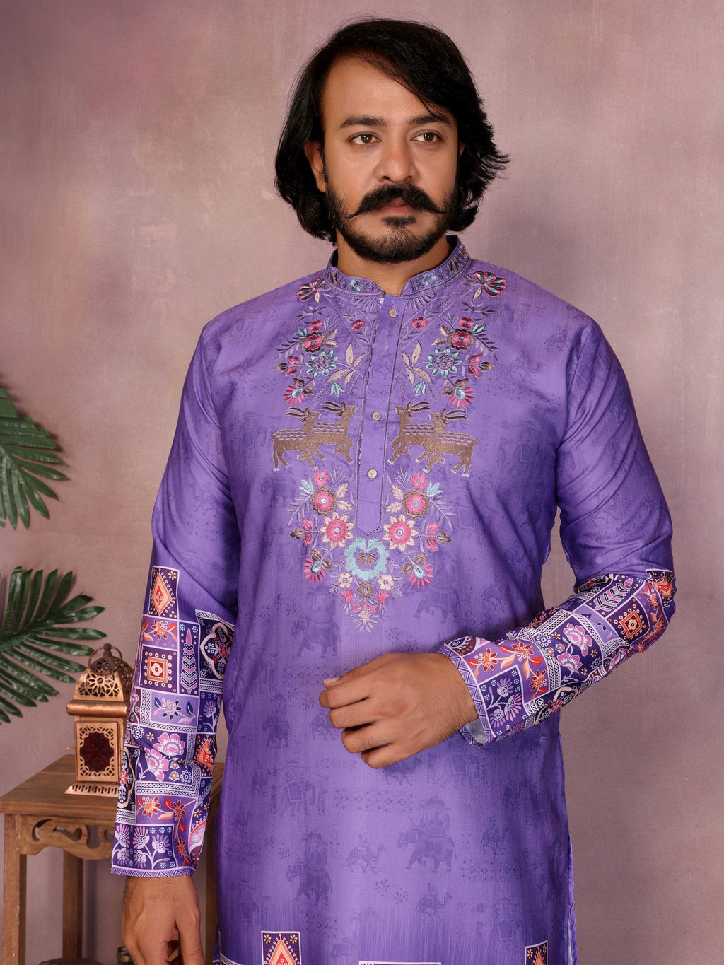 Jyoti Fashion Men's Jamuni Sequins Embroidered Kurta with Pajama | Grocsy