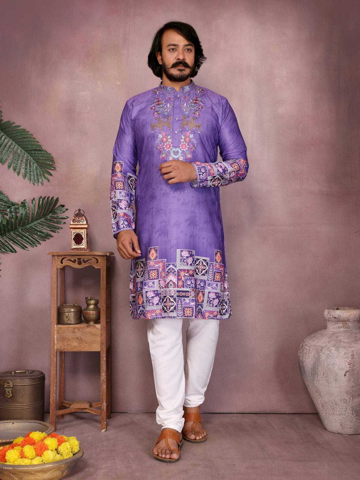 Jyoti Fashion Men's Jamuni Sequins Embroidered Kurta with Pajama | Grocsy