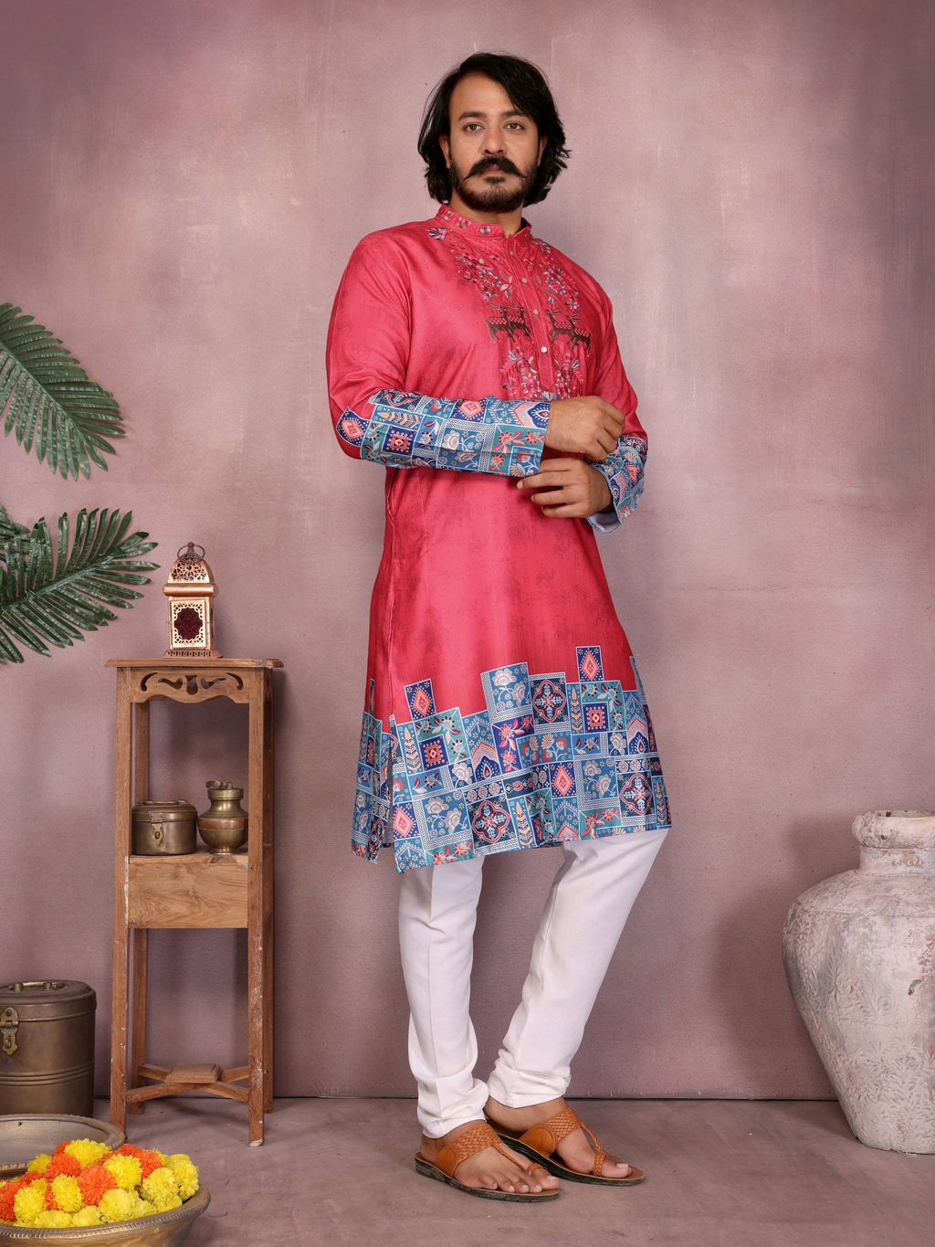 Jyoti Fashion Men's Gajri Sequins Embroidered Kurta with Pajama | Grocsy