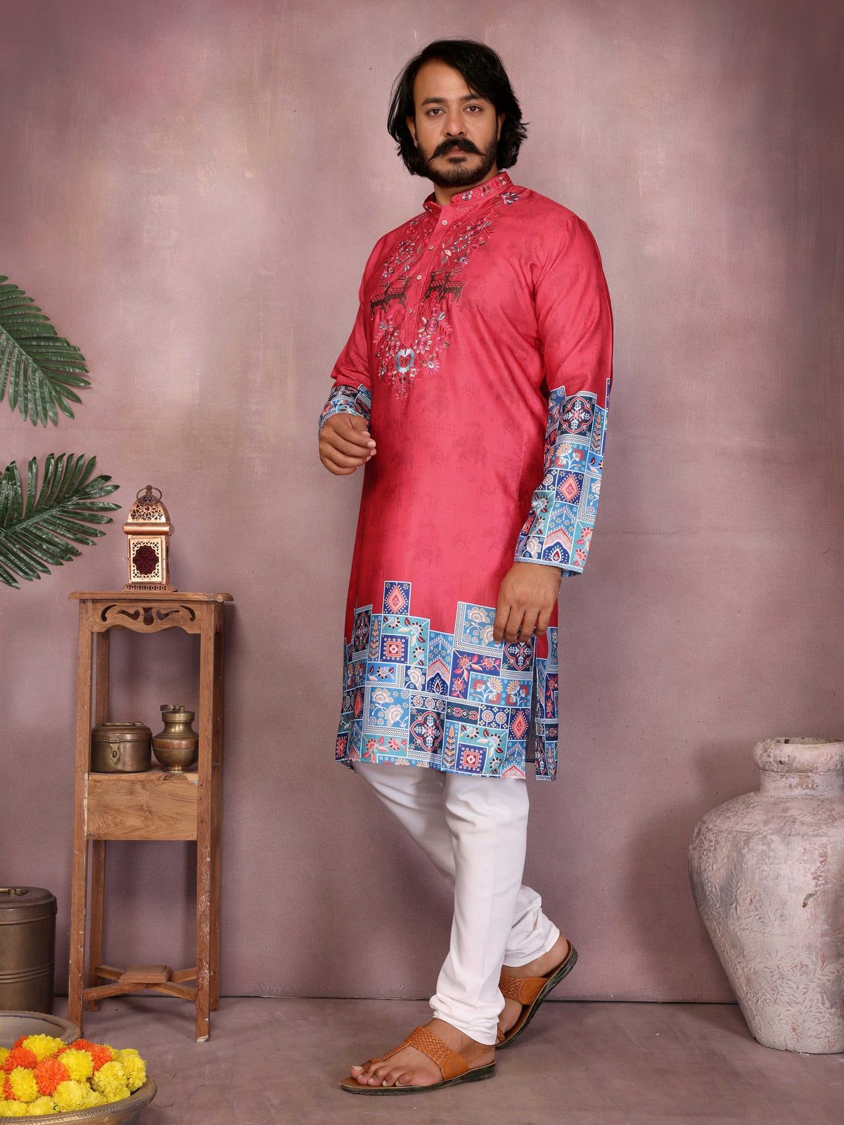Jyoti Fashion Men's Gajri Sequins Embroidered Kurta with Pajama | Grocsy