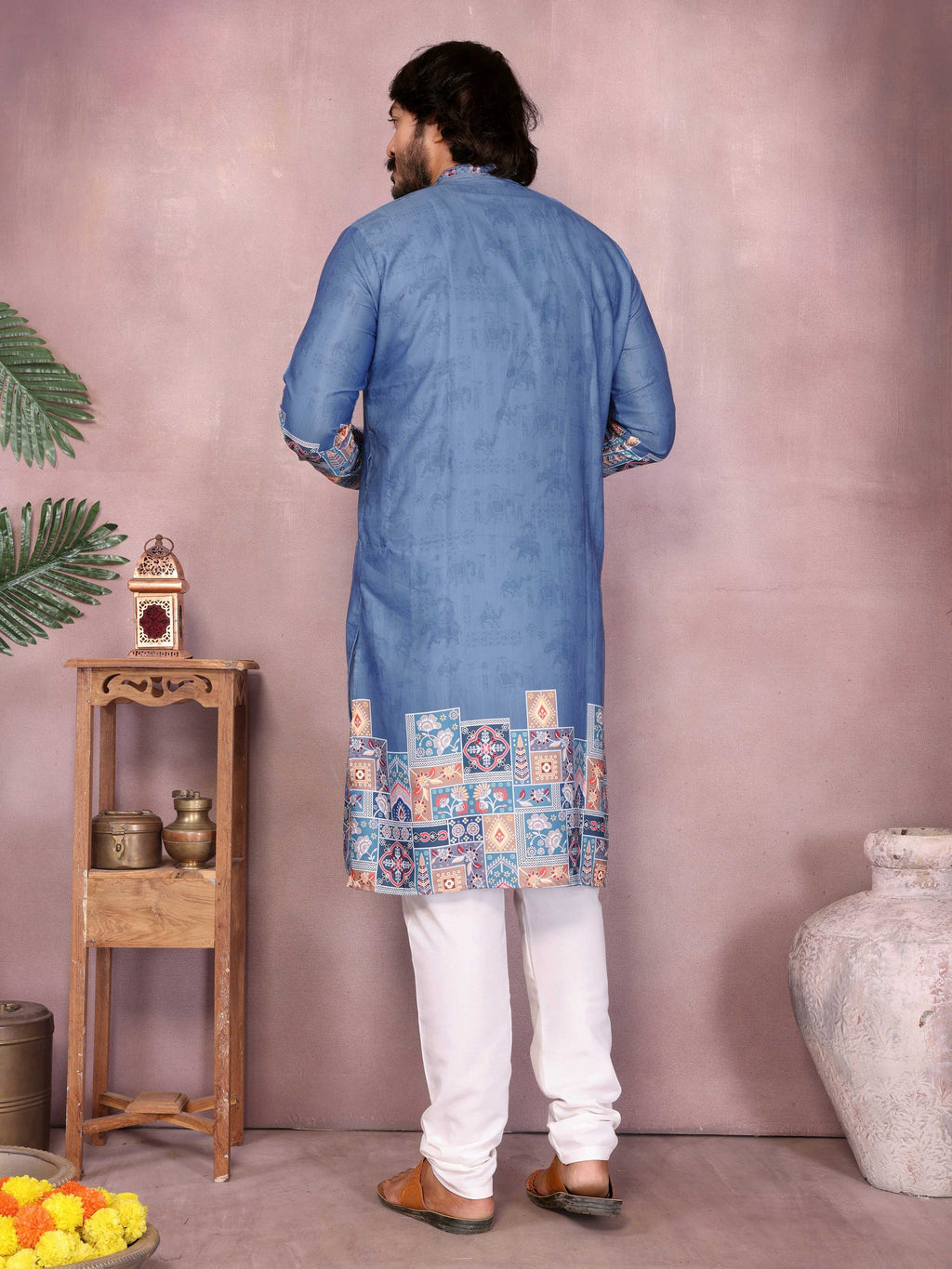 Jyoti Fashion Men's Blue Sequins Embroidered Kurta with Pajama | Grocsy