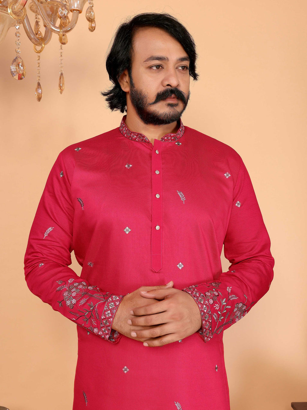 Jyoti Fashion Men's Pink Sequins Embroidered Kurta with Pajama | Grocsy