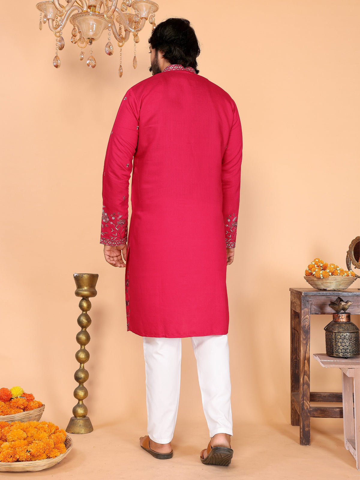 Jyoti Fashion Men's Pink Sequins Embroidered Kurta with Pajama | Grocsy