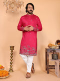 Jyoti Fashion Men's Pink Sequins Embroidered Kurta with Pajama | Grocsy