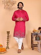 Jyoti Fashion Men's Pink Sequins Embroidered Kurta with Pajama | Grocsy