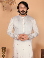 Jyoti Fashion Men's White Sequins Embroidered Kurta with Pajama | Grocsy