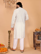 Jyoti Fashion Men's White Sequins Embroidered Kurta with Pajama | Grocsy