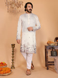 Jyoti Fashion Men's White Sequins Embroidered Kurta with Pajama | Grocsy