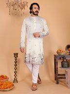 Jyoti Fashion Men's White Sequins Embroidered Kurta with Pajama | Grocsy