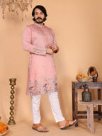 Jyoti Fashion Men's Peach Sequins Embroidered Kurta with Pajama | Grocsy