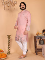 Jyoti Fashion Men's Peach Sequins Embroidered Kurta with Pajama | Grocsy