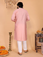 Jyoti Fashion Men's Peach Sequins Embroidered Kurta with Pajama | Grocsy