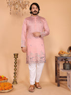 Jyoti Fashion Men's Peach Sequins Embroidered Kurta with Pajama | Grocsy