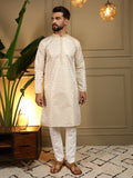 Jyoti Fashion Men's Mustard Jacquard Woven Kurta with Pajama | Grocsy