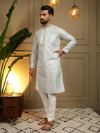 Jyoti Fashion Men's Mehendi Jacquard Woven Kurta with Pajama | Grocsy