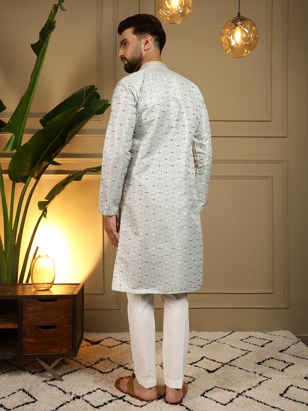 Jyoti Fashion Men's Mehendi Jacquard Woven Kurta with Pajama | Grocsy