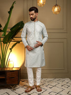 Jyoti Fashion Men's Mehendi Jacquard Woven Kurta with Pajama | Grocsy