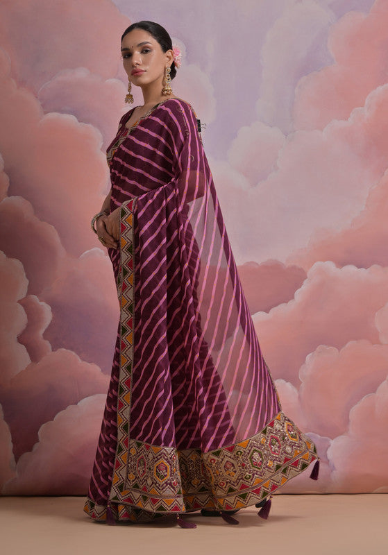 Jyoti Fashion Women's Wine Coding Sequence Georgette Saree with Blouse | Grocsy