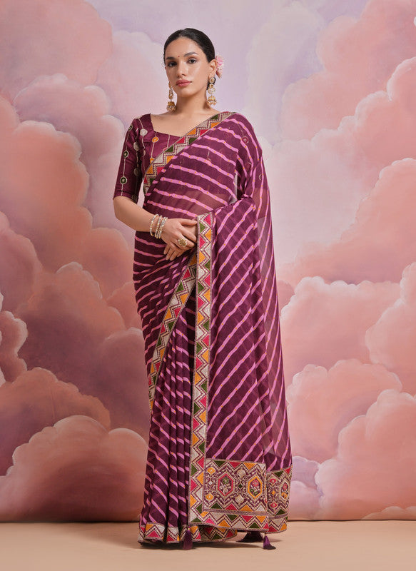 Jyoti Fashion Women's Wine Coding Sequence Georgette Saree with Blouse | Grocsy