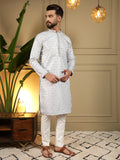 Jyoti Fashion Men's Blue Jacquard Woven Kurta with Pajama | Grocsy