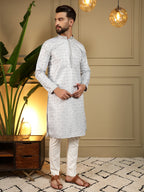 Jyoti Fashion Men's Blue Jacquard Woven Kurta with Pajama | Grocsy