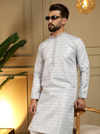 Jyoti Fashion Men's Blue Jacquard Woven Kurta with Pajama | Grocsy