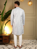 Jyoti Fashion Men's Blue Jacquard Woven Kurta with Pajama | Grocsy