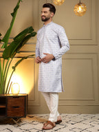 Jyoti Fashion Men's Grey Jacquard Woven Kurta with Pajama | Grocsy