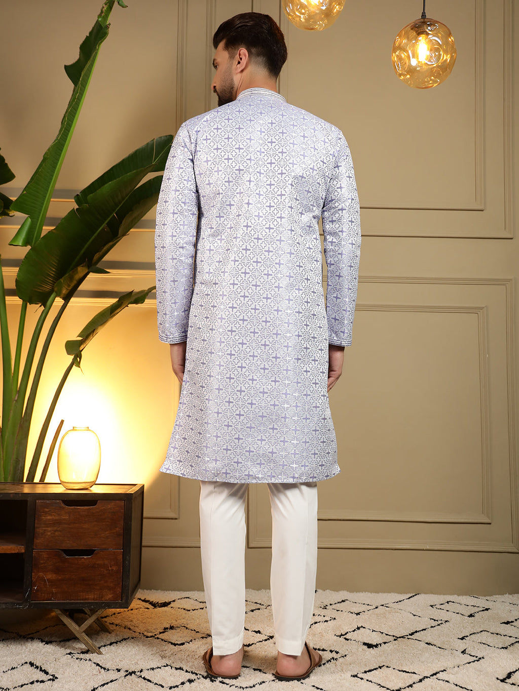 Jyoti Fashion Men's Grey Jacquard Woven Kurta with Pajama | Grocsy